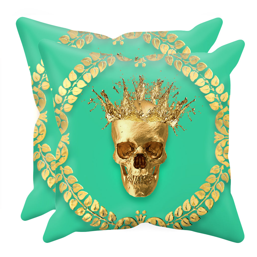 Caesar Gilded Skull- Sets & Singles Pillowcase in Bold Jade Teal | Le Leanian™
