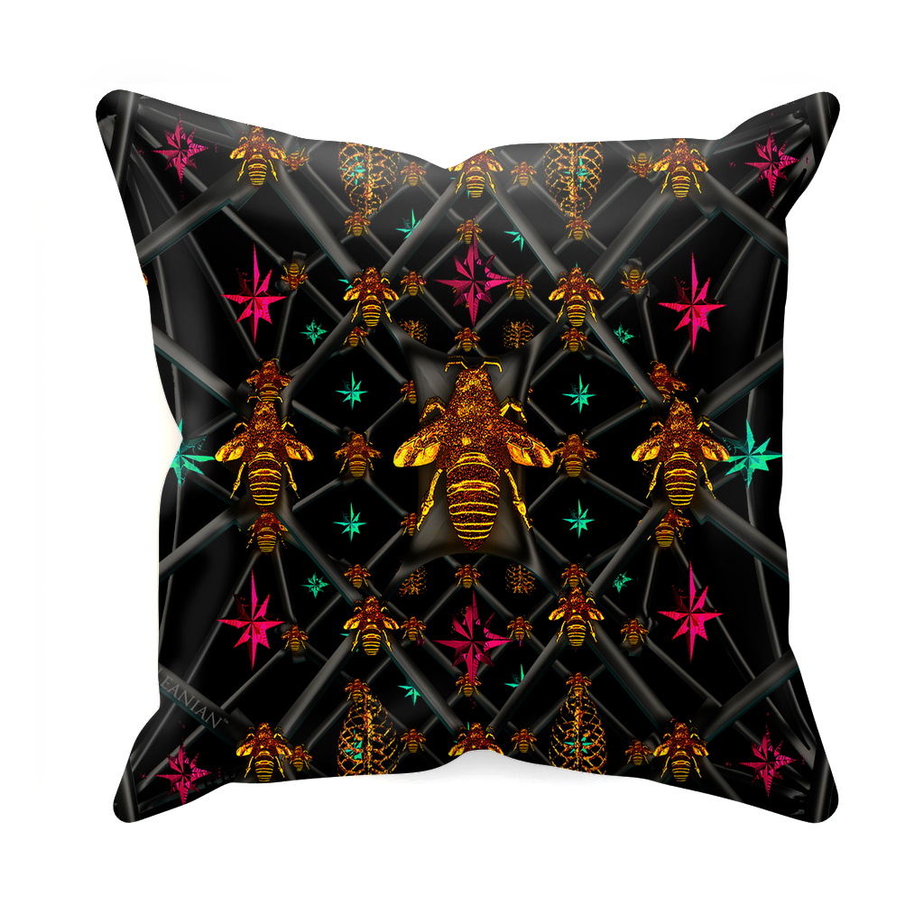 Bee Divergence Abstract- Sets & Singles Double Sided Pillowcase in Back to Black | Le Leanian™