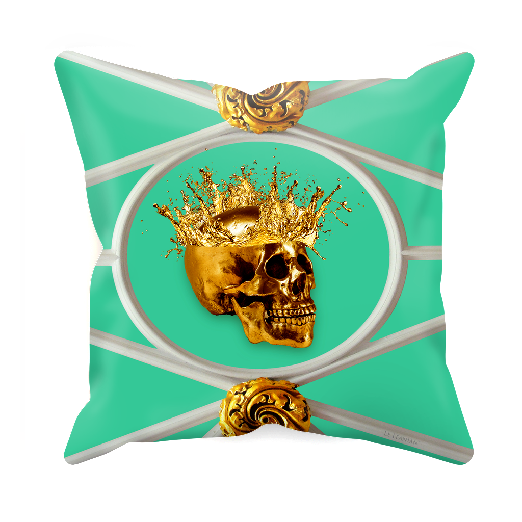 Versailles Golden Skull & Crown Pillowcase- in Jade Blue Green