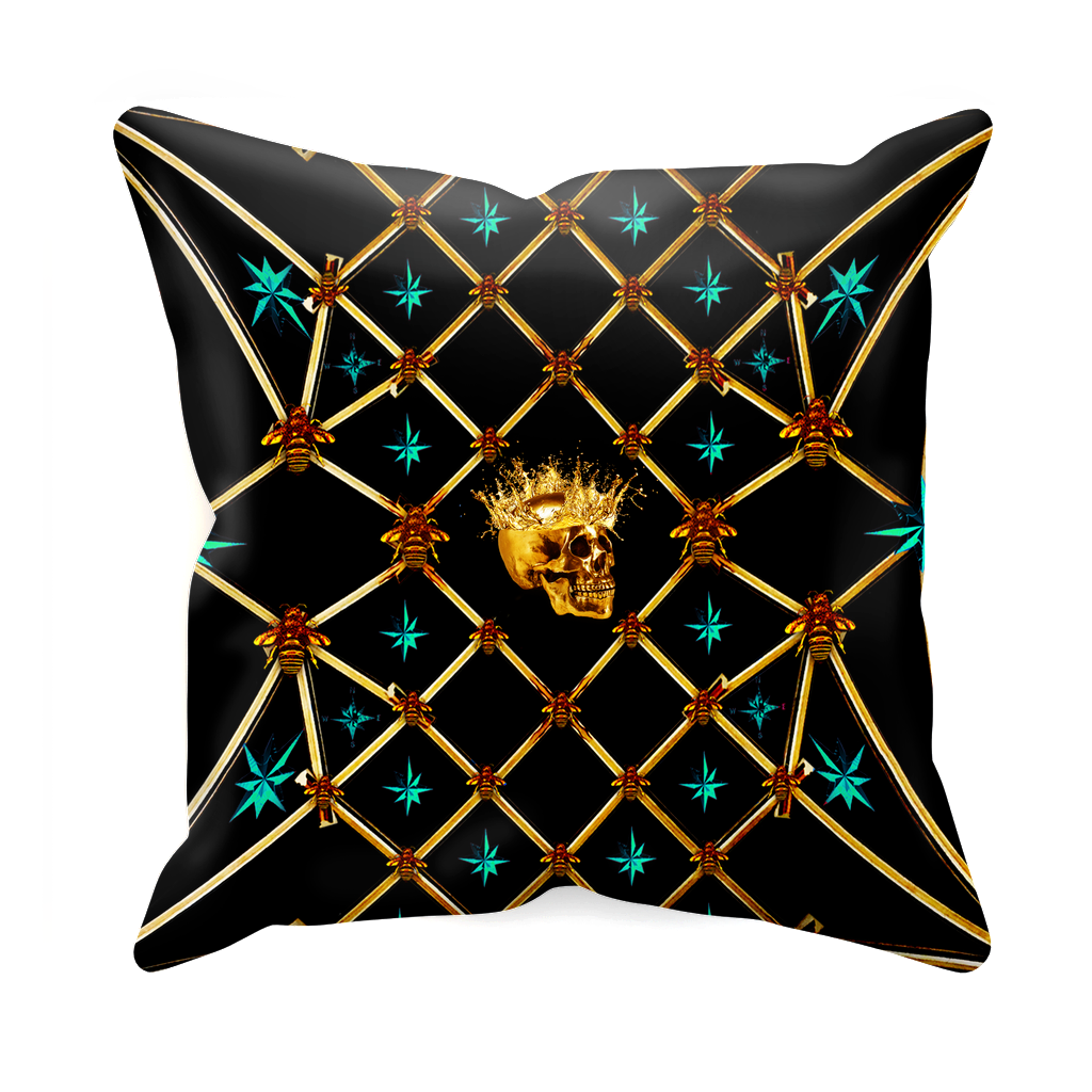Golden Skull & Teal Stars- Sets & Singles Pillowcase in Back to Black | Le Leanian™