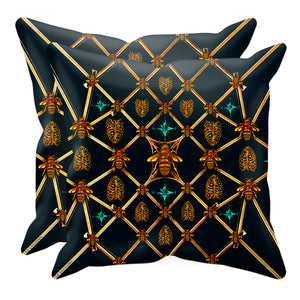 Bee Divergence Gilded Bees & Ribs Teal Stars- Sets & Singles Pillowcase in Midnight Teal | Le Leanian™