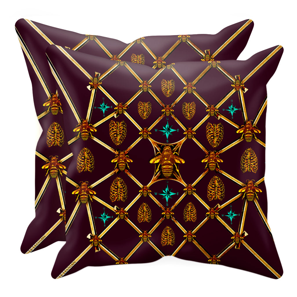 Bee Divergence Gilded Bees & Ribs Teal Stars- Sets & Singles Pillowcase in Eggplant Wine | Le Leanian™