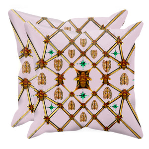 Bee Divergence Gilded Bees & Ribs Jade Stars- Sets & Singles Pillowcase in Nouveau Blush Taupe | Le Leanian™
