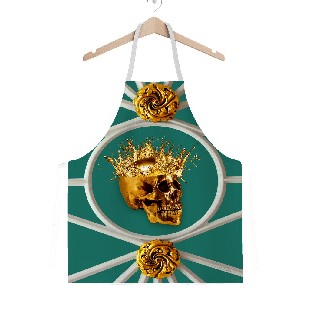 Versailles Golden Skull- Classic French Gothic Apron in Jade | Le Leanian™