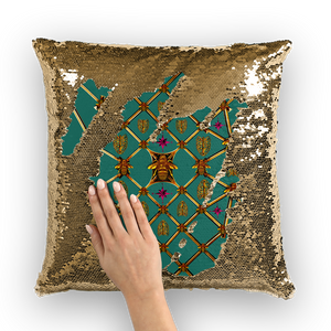 Sequin Gold Pillowcase & Throw Pillow-Honey Bee & Rib Print- Jade green Blue