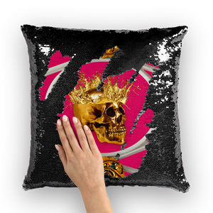 Versailles Golden Skull- French Gothic Sequin Pillowcase or Throw Pillow in Bold Fuchsia | Le Leanian™