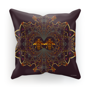 Baroque Honey Bee Extinction- French Gothic Satin & Suede Pillowcase in Muted Eggplant Wine | Le Leanian™