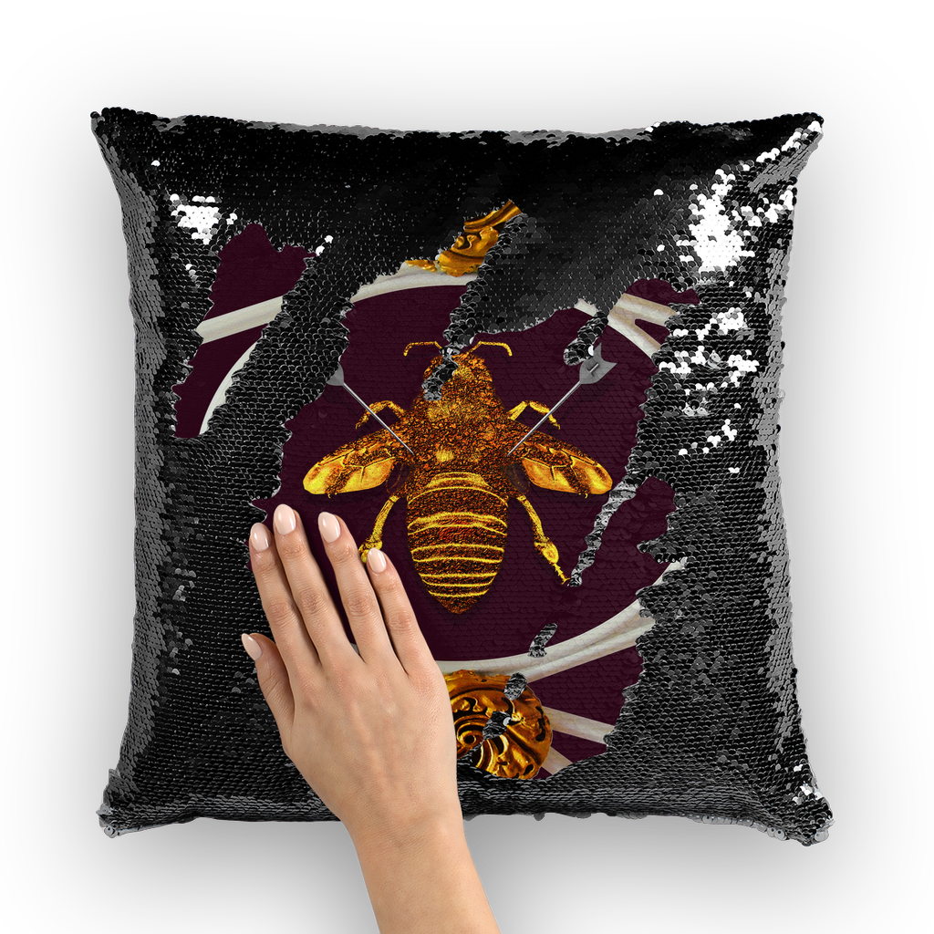 Versailles Bee Divergent- French Gothic Sequin Pillowcase or Throw Pillow in Eggplant Wine | Le Leanian™