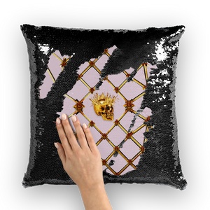 Golden Skull & Jade Star- French Gothic Sequin Pillowcase or Throw Pillow in Nouveau Blush Taupe | Le Leanian™ | The Photographist­™