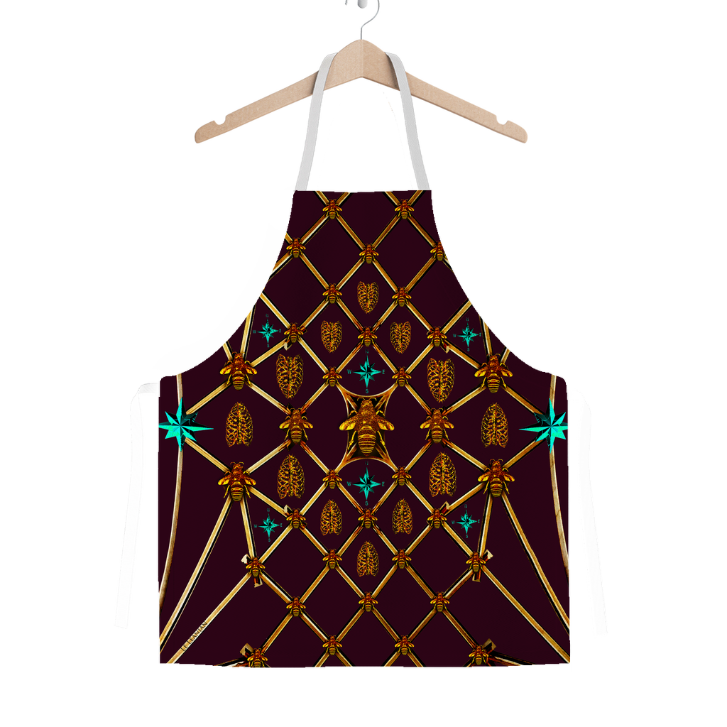 Gilded Ribs & Teal Stars- Classic French Gothic Apron in Eggplant Wine | Le Leanian™