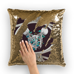 Versailles Siamese Skeletons Gold Sequin Pillowcase with Teal Butterfly Rib Cage- in Eggplant Wine Purple