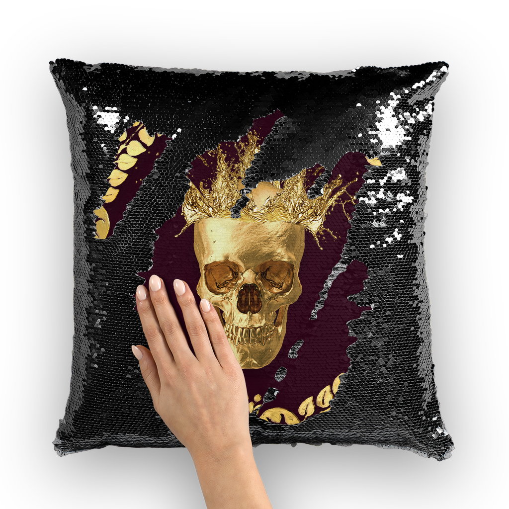 Caesar Gilded Skull- French Gothic Sequin Pillowcase or Throw Pillow in  Eggplant Wine | Le Leanian™