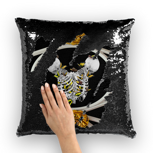 Versailles Gilded Skull Divergence Golden Whispers- French Gothic Sequin Pillowcase or Throw Pillow in Back to Black | Le Leanian™