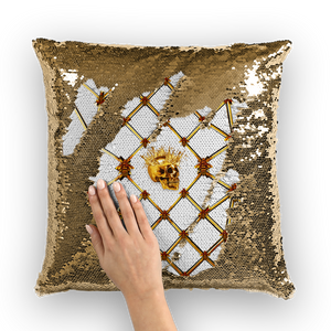 Sequin French Gothic Skull & Honey Bee-Pillowcase & Throw Pillow-White