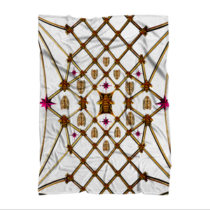 Bees, Ribs, Pink Stars Pattern- Polar Fleece Classic Blanket in WHITE