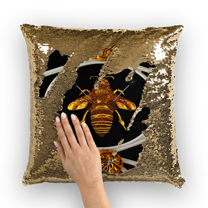 Versailles Queen Bee -French Gothic Sequin Pillow Case Throw Pillow- Back to Black