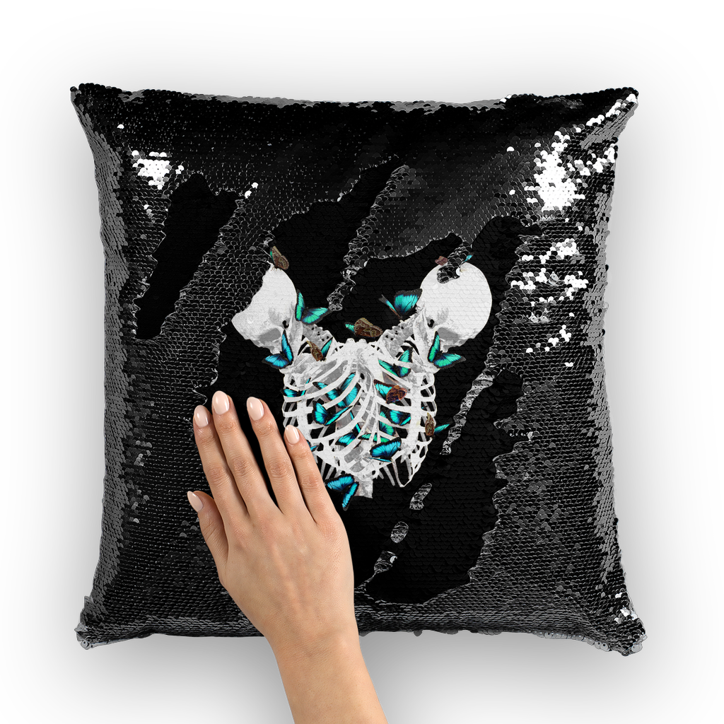 Versailles Divergence Teal Duality- French Gothic Sequin Pillowcase or Throw Pillow in Back to Black | Le Leanian™