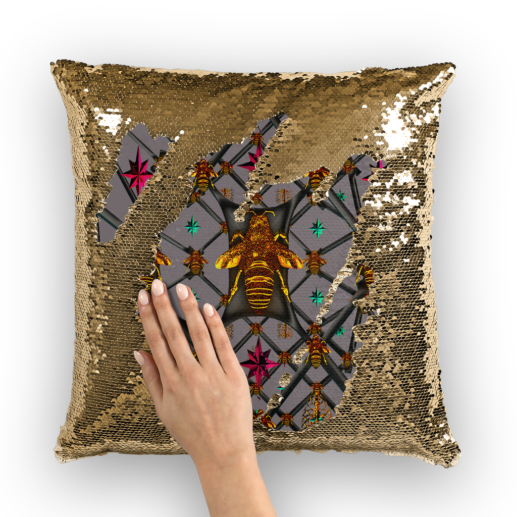 BLACK & GOLD SEQUIN PILLOW CASE-THROW PILLOW-Multi Color Honey BEE, RIBS, STARS PATTERN-Color LAVENDER STEEL, NEUTRAL PURPLE GRAY