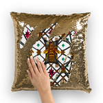 BLACK & GOLD SEQUIN PILLOW CASE-THROW PILLOW-Multi Color Honey BEE, RIBS, STARS PATTERN-Color WHITE