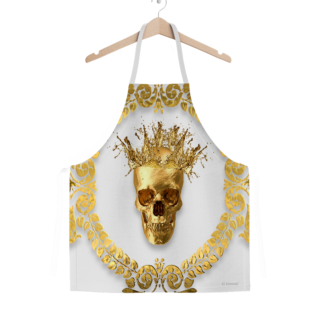 Classic Apron-Gold SKULL and Crown-Gold WREATH-Color Light GRAY