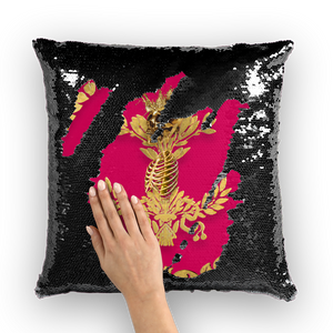 Caesar Skull Relief- French Gothic Sequin Pillowcase or Throw Pillow in Bold Fuchsia | Le Leanian™