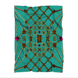 Gilded Bees & Ribs- Classic French Gothic Fleece Blanket in Jade Teal ﻿| Le Leanian™