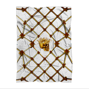 Gold Skull and Honey Bee- Polar Fleece- Classic Blanket in White