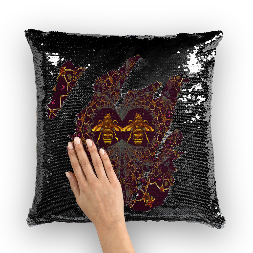 Baroque Honey Bee Extinction- French Gothic Sequin Pillowcase or Throw Pillow in Eggplant Wine | Le Leanian™