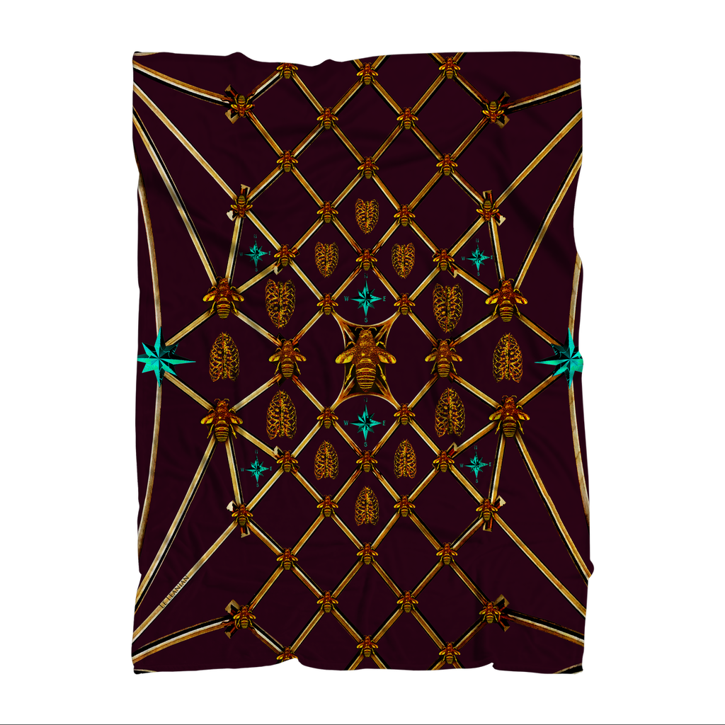 Gilded Bees & Ribs Teal Stars- Class Blanket in Eggplant Wine