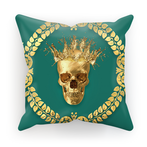 Caesar Gilded Skull- French Gothic Satin & Suede Pillowcase in Jade | Le Leanian™