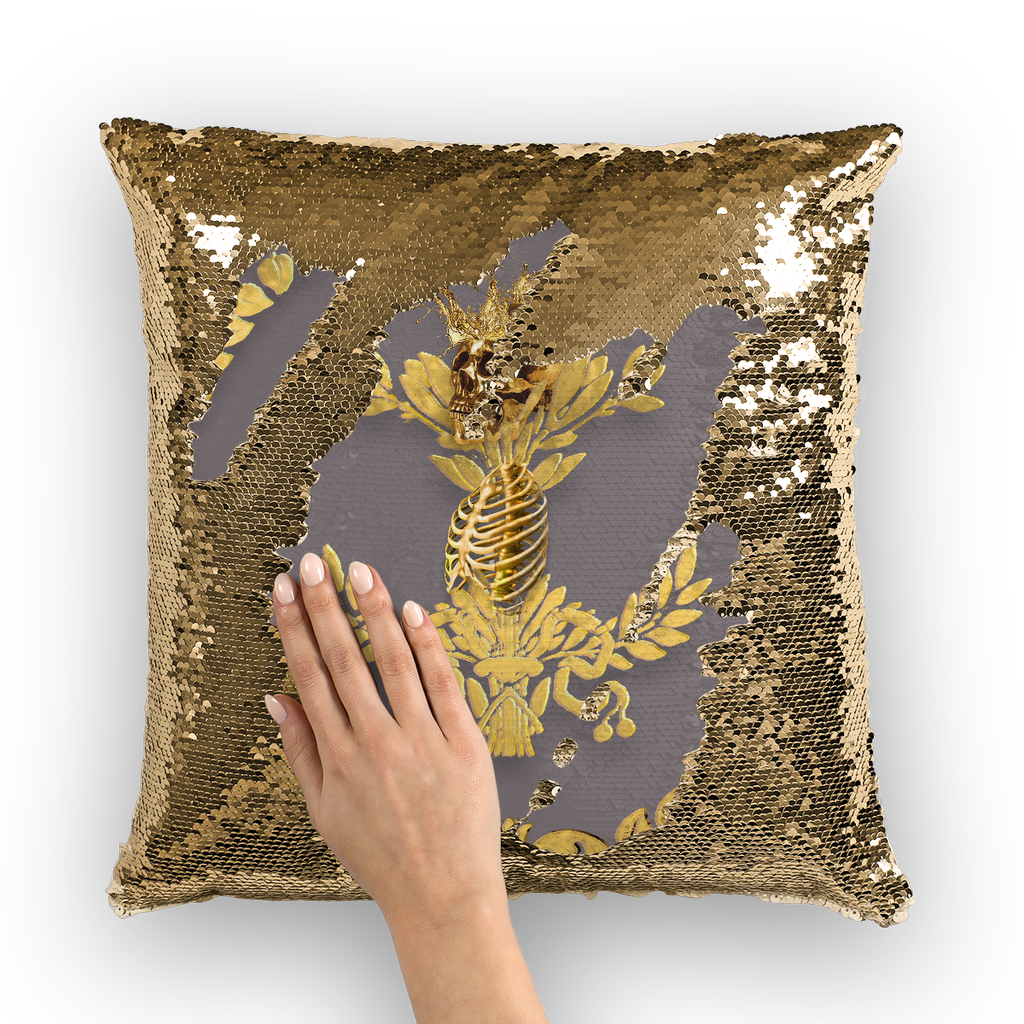 Caesar Skull Relief- French Gothic Sequin Pillowcase or Throw Pillow in Lavender Steel | Le Leanian™