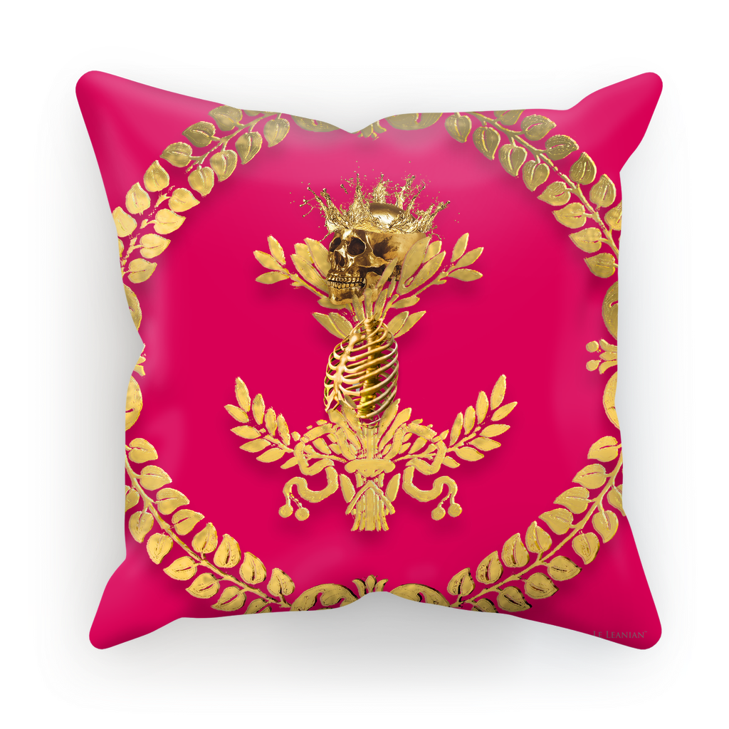 Caesar Skull Relief- French Gothic Satin & Suede Pillowcase in Bold Fuchsia | Le Leanian™