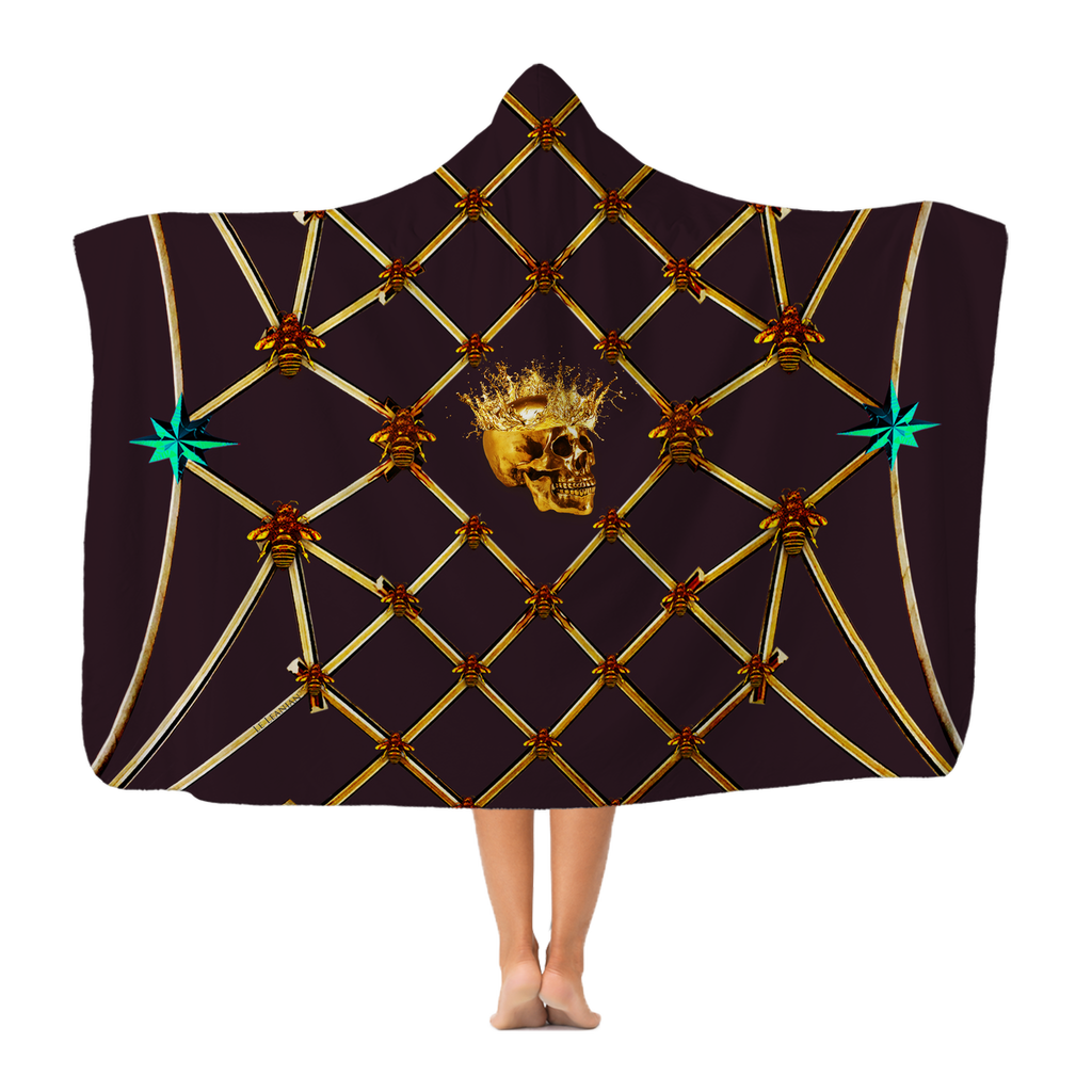 Skull Gilded Honeycomb & Jade Star- Adult & Youth Hooded Fleece Blanket in Muted Eggplant Wine | Le Leanian™