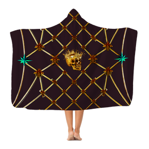 Skull Gilded Honeycomb & Jade Star- Adult & Youth Hooded Fleece Blanket in Muted Eggplant Wine | Le Leanian™