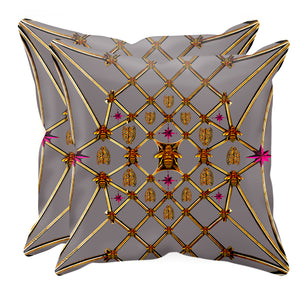 Bee Divergence Gilded Bees & Ribs Magenta Stars- Sets & Singles Pillowcase in Lavender Steel | Le Leanian™