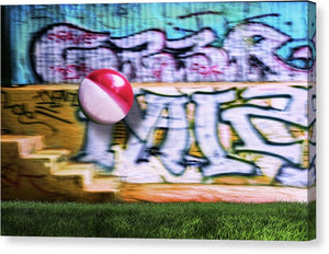 A Colorful Beachball in Mid Air Against a Graffiti Background at Griffith Park-Los Angeles.