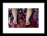 Female Baby Legs and Yellow Painted Toenails on Graffiti Background- Framed Fine Art Print
