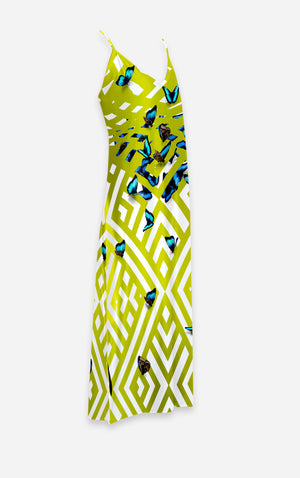 Morpho- French Gothic V Neck Slip Dress in Chartreuse Yellow | Le Leanian™
