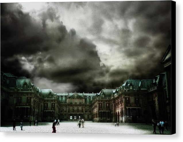 Palace Versailles Surreal Landscape with Sparse Visitors and Billowing Muted Storm Clouds- Fine Art Canvas Print