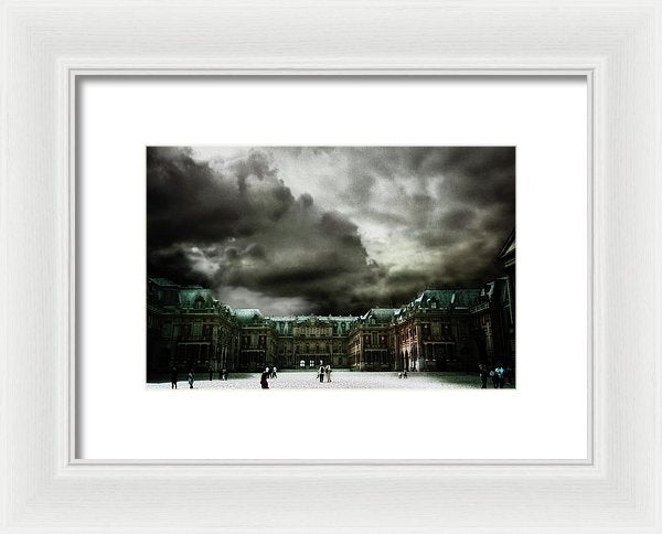 Palace Versailles Surreal Landscape with Sparse Visitors and Billowing Muted Storm Clouds- Framed Fine Art Print
