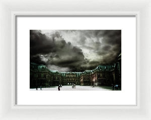 Palace Versailles Surreal Landscape with Sparse Visitors and Billowing Muted Storm Clouds- Framed Fine Art Print