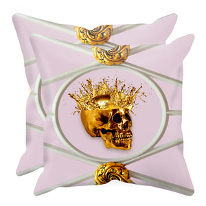 Gold Skull French Goth Chic- Pillow Case Set- Interior Design Singles- in Color-LAVENDER BLUSH PINK