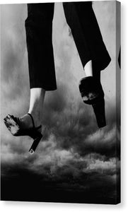 Black & White Portrait of a Woman's Legs Flying Through Stormy Skies- Fine Art Canvas Print
