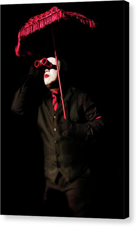 Cirque-Circus Clown in a Black Tux with Crimson Red Accessories-Red Binoculars- Fine Art Canvas Print