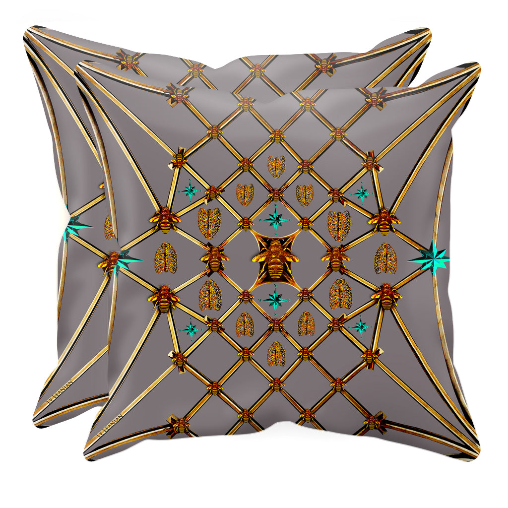 Bee Divergence Gilded Bees & Ribs Teal Stars- Sets & Singles Pillowcase in Lavender Steel | Le Leanian™