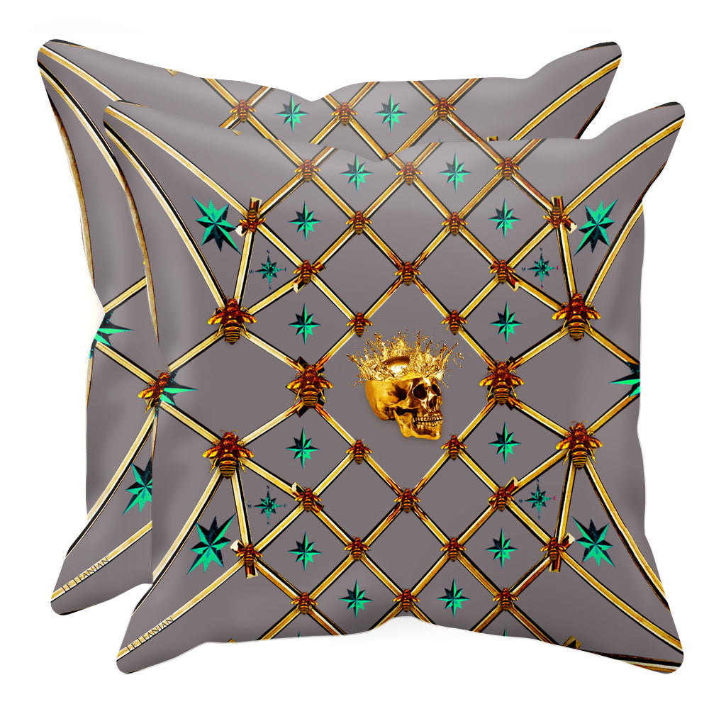 Golden Skull & Jade Stars- Sets & Singles Pillowcase in Lavender Steel | Le Leanian™