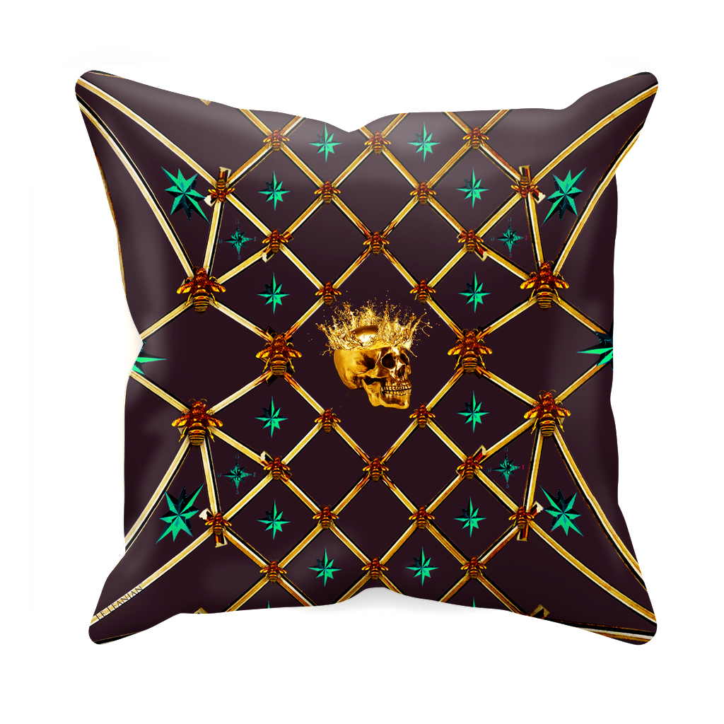 Golden Skull & Jade Stars- Sets & Singles Pillowcase in Muted Eggplant Wine | Le Leanian™