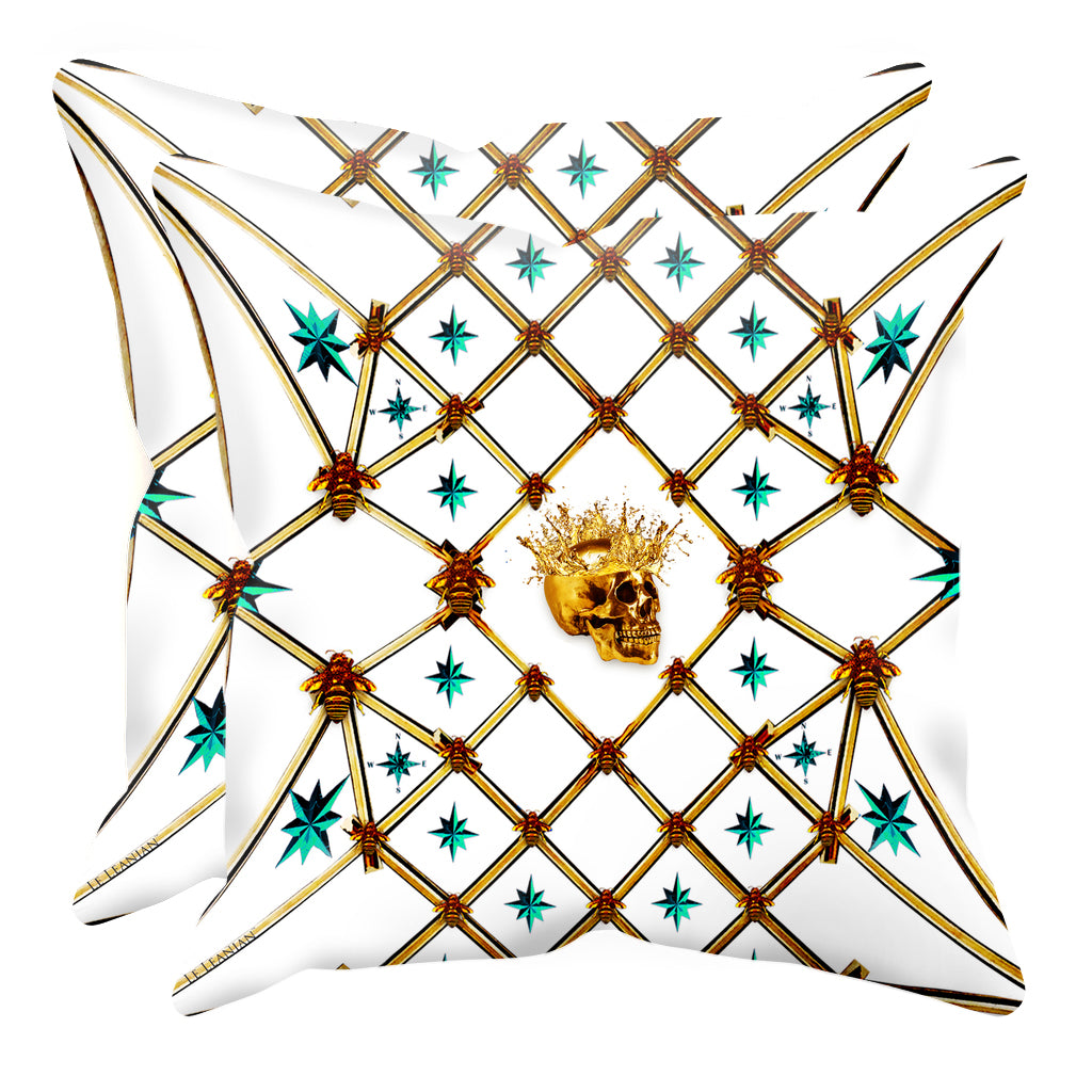 Golden Skull & Teal Stars- Sets & Singles Pillowcase in White | Le Leanian™