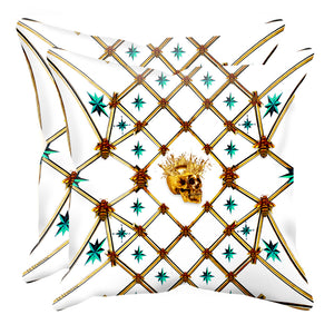 Golden Skull & Teal Stars- Sets & Singles Pillowcase in White | Le Leanian™