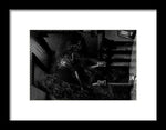 Horizontal Black & White Portrait of a Woman Being Baptized in the Whole First Floor of a House- Framed Fine Art Print